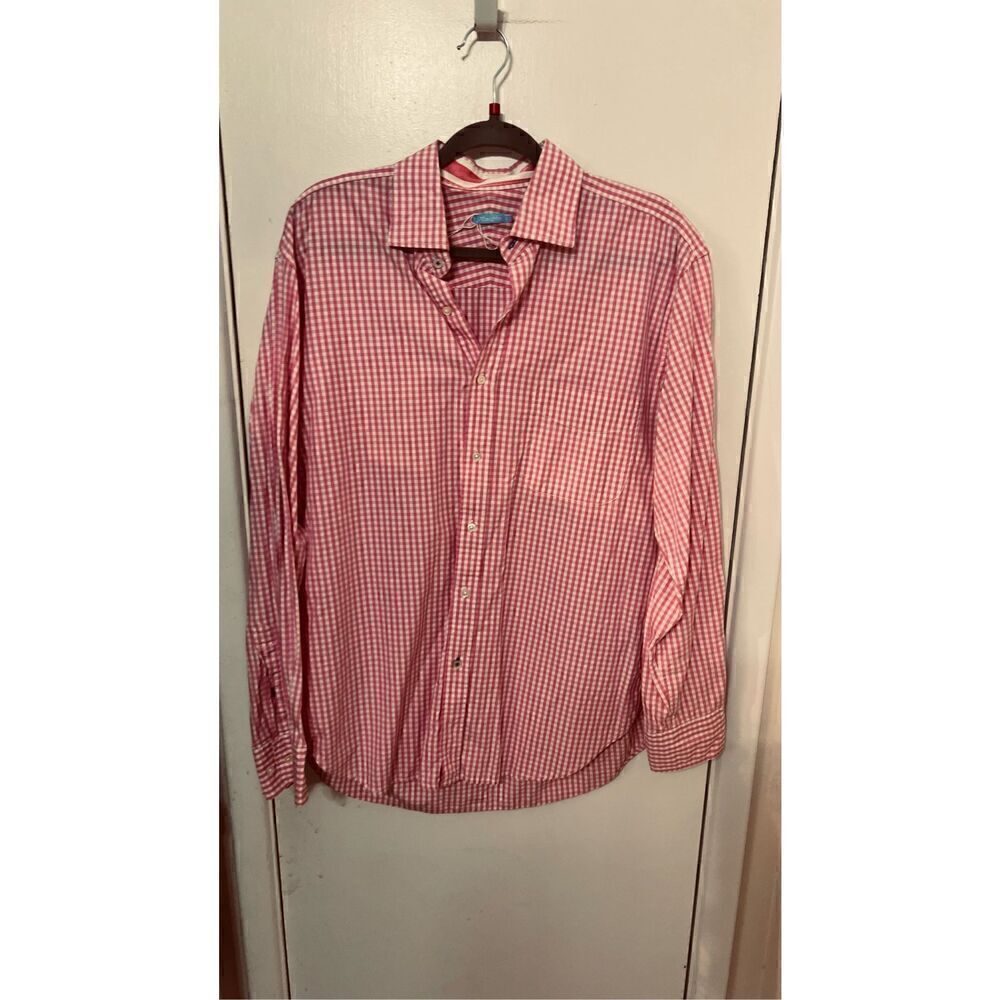J Mclaughlin Pink Check Button Down Top Shirt Mens Size L